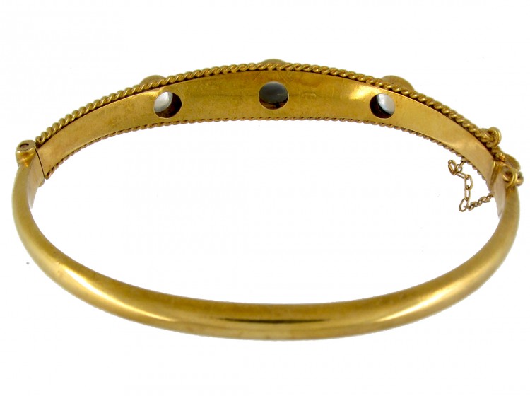 Gold & Moonstone Etruscan Bangle