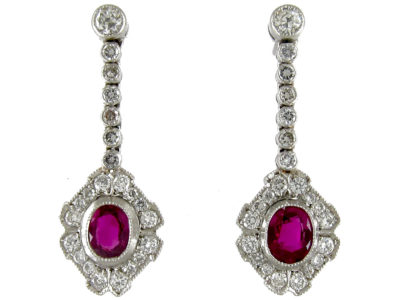 Ruby & Diamond Cluster Drop Earrings