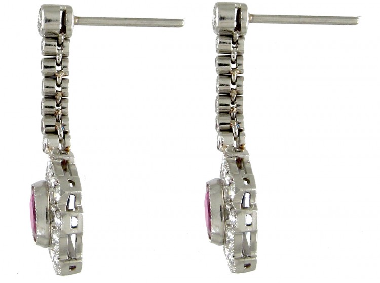Ruby & Diamond Cluster Drop Earrings