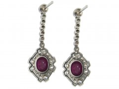 Ruby & Diamond Cluster Drop Earrings