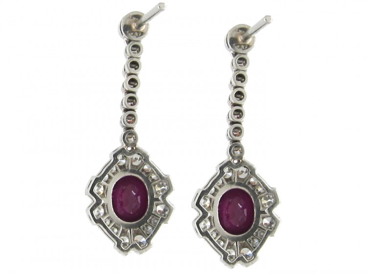 Ruby & Diamond Cluster Drop Earrings