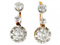 French Three Stone Diamond Drop Earrings