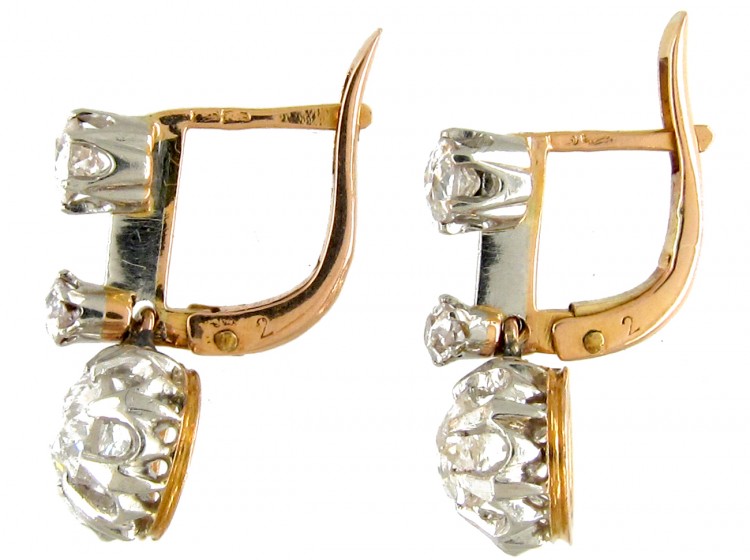 French Three Stone Diamond Drop Earrings