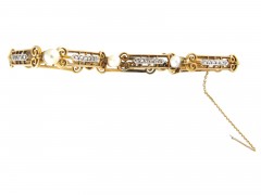 French Natural Pearl & Diamond 18ct Gold Bracelet