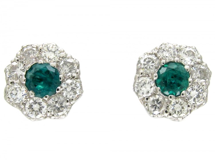 Emerald & Diamond Cluster Earrings