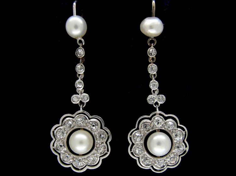 Edwardian Pearl & Diamond Drop Earrings