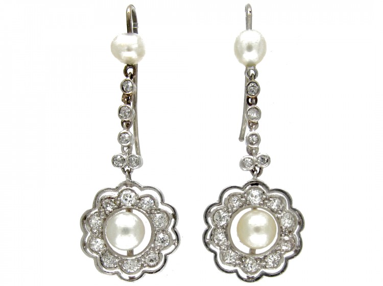 Edwardian Pearl & Diamond Drop Earrings