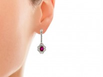 Ruby & Diamond Cluster Drop Earrings