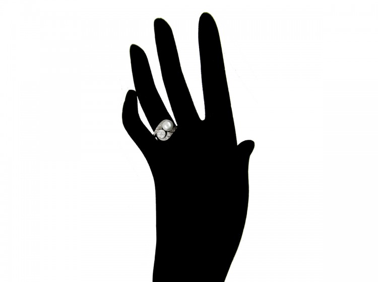 Pearl & Diamond White Gold Art Deco Ring