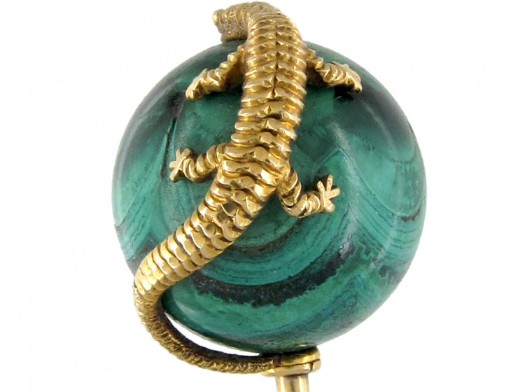 Gold & Malachite Salamander Tie Pin