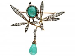 Edwardian Cabochon Emerald & Diamond Floral Brooch