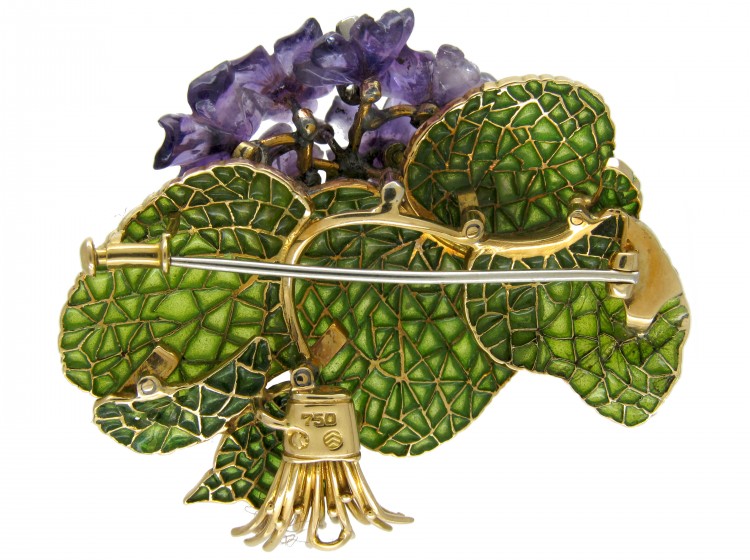 Pansy 18ct Gold & Plique-à-Jour Enamel Brooch