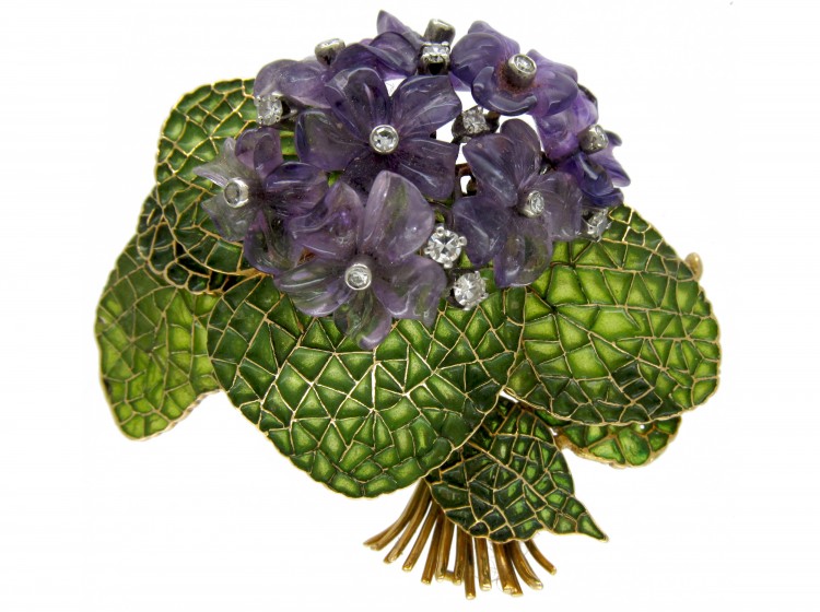 Pansy 18ct Gold & Plique-à-Jour Enamel Brooch