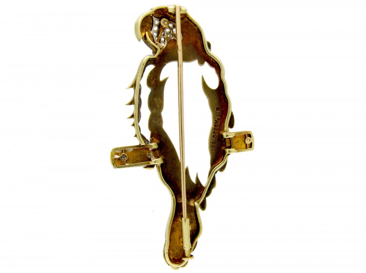Art Deco 18ct Gold, Diamond & Enamel Parrot Brooch