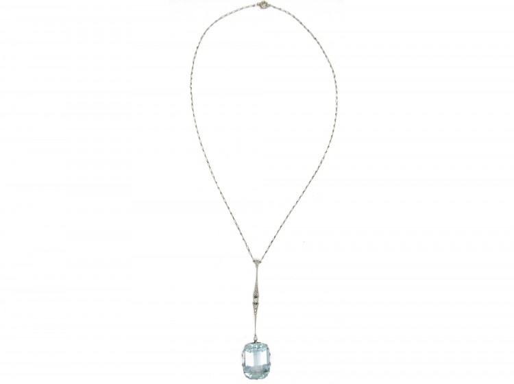 Aquamarine & Diamond Drop Pendant in Original Case