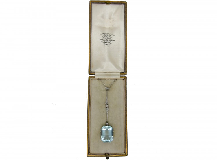 Aquamarine & Diamond Drop Pendant in Original Case