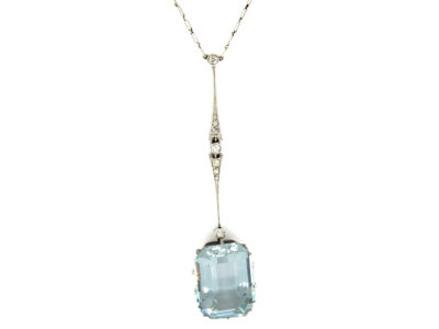 Aquamarine & Diamond Drop Pendant in Original Case