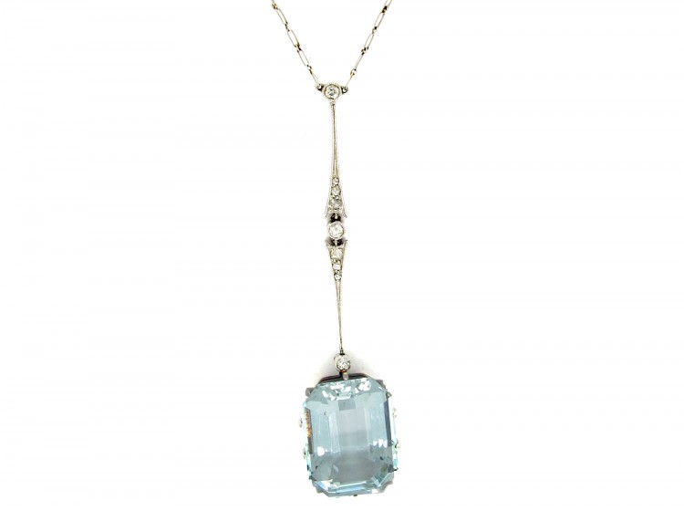 Aquamarine & Diamond Drop Pendant in Original Case