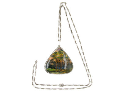 Art Nouveau Silver & Enamel Pendant on Chain