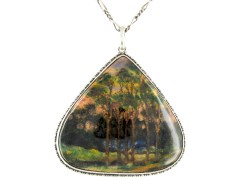 Art Nouveau Silver & Enamel Pendant on Chain