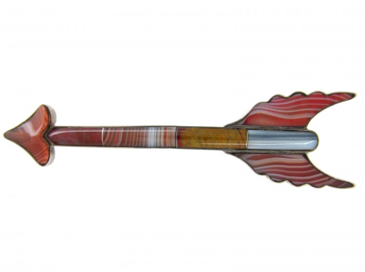 19th Century Scottish Silver, Agate & Cornelian Arrow Brooch