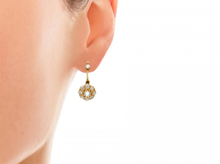 Edwardian Diamond Drop Cluster Earrings