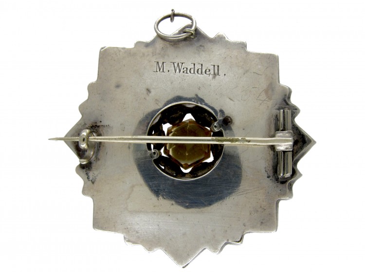 Victorian Scottish Silver & Agate Rosette Brooch