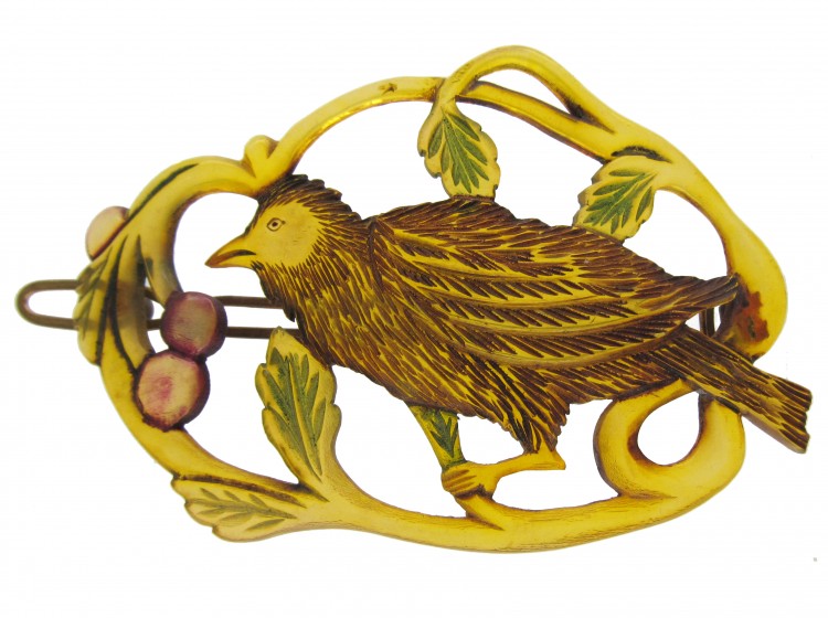 Art Nouveau Horn Bird Hair Slide