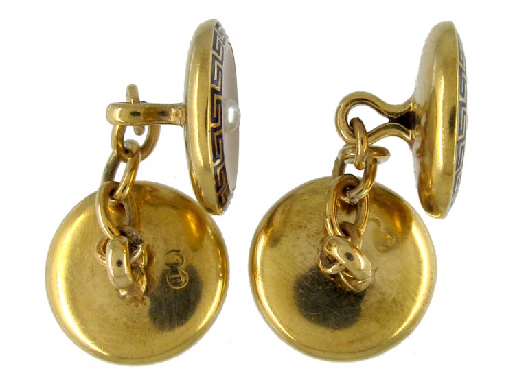 18ct Gold & Enamel Key Design Cufflinks