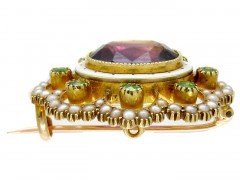 Suffragette Amethyst, Peridot & Seed Pearl Brooch