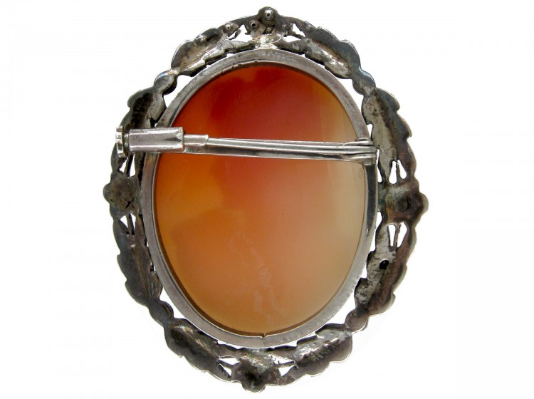 Silver & Marcasite Shell Cameo Brooch