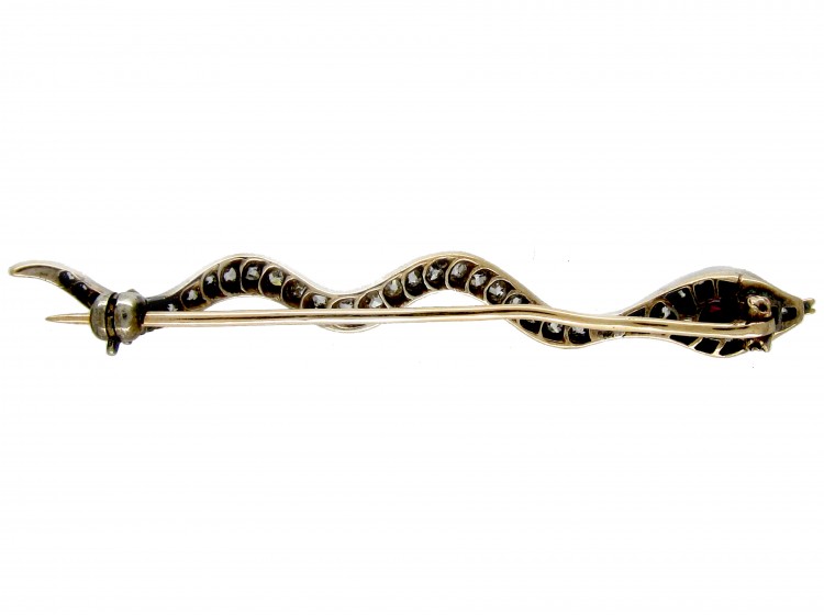 Georgian Diamond & Ruby Snake Brooch