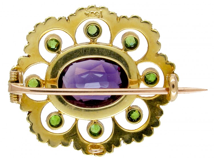 Suffragette Amethyst, Peridot & Seed Pearl Brooch