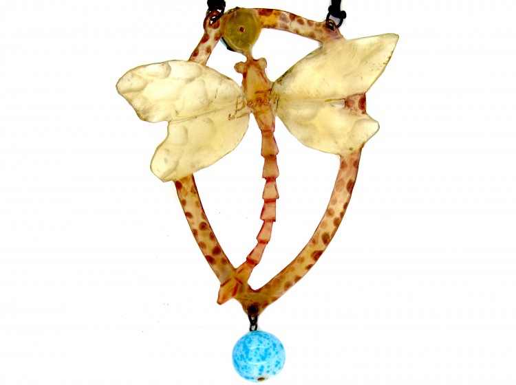 Elizabeth Bonté Art Nouveau Horn Dragonfly Pendant