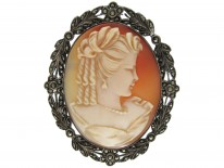 Silver & Marcasite Shell Cameo Brooch