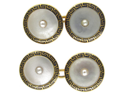 18ct Gold & Enamel Key Design Cufflinks