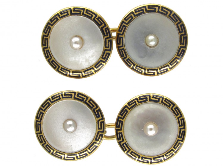 18ct Gold & Enamel Key Design Cufflinks