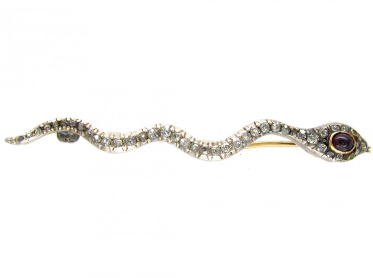 Georgian Diamond & Ruby Snake Brooch