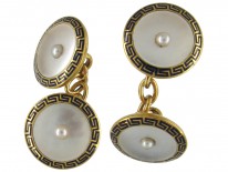 18ct Gold & Enamel Key Design Cufflinks