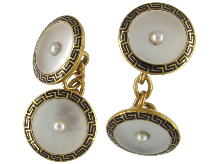 18ct Gold & Enamel Key Design Cufflinks