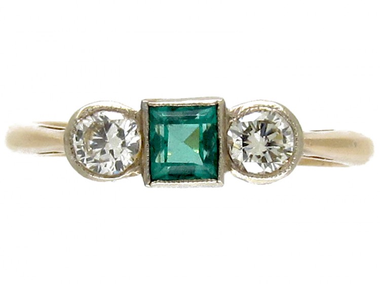 Emerald & Diamond Three Stone Ring