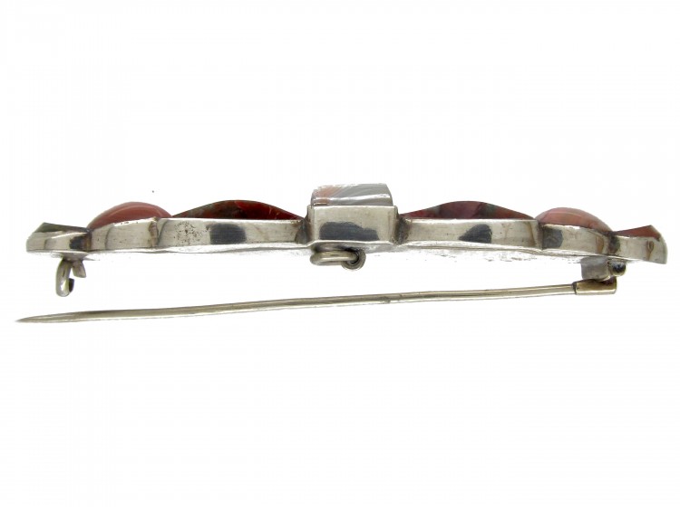 19th Century Scottish Silver & Agate Bow Brooch