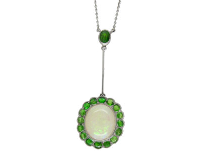 Edwardian Opal & Green Garnet Pendant in Original Case