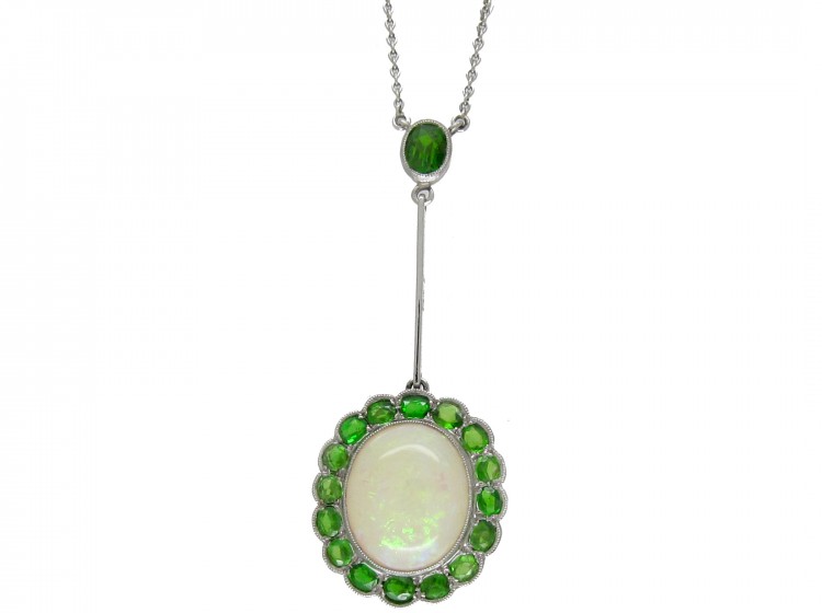 Edwardian Opal & Green Garnet Pendant in Original Case