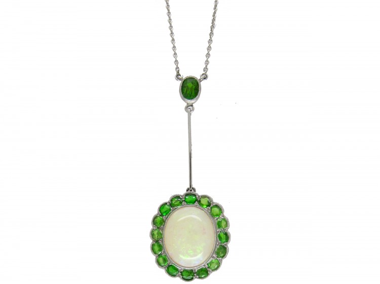 Edwardian Opal & Green Garnet Pendant in Original Case
