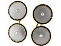 18ct Gold Mother of Pearl & Blue Enamel Cufflinks
