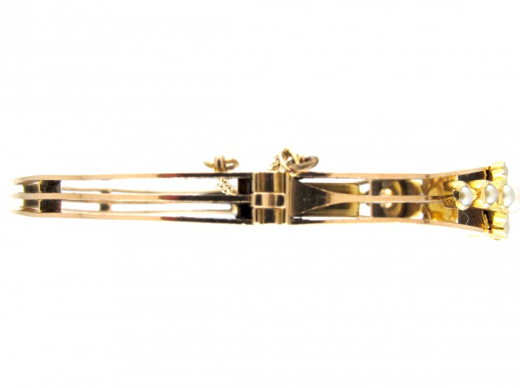 Victorian 15ct Gold & Natural Split Pearl Daisy Cluster Bangle