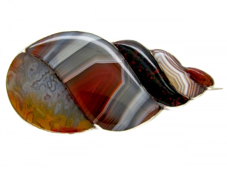 Scottish Silver & Agate Shell Brooch