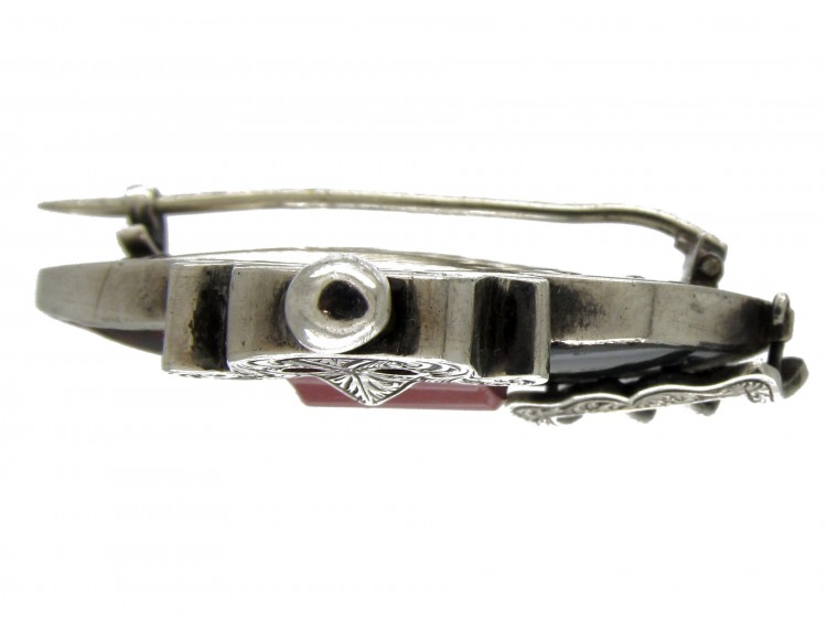 19th Century Scottish Silver & Agate Multicoloured Garter Brooch