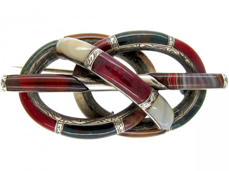Victorian Silver Scottish Agate Knot Brooch